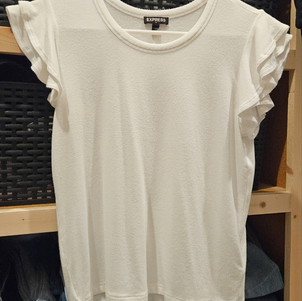 White Ruffle Sleeve Top - Picture 2 of 3